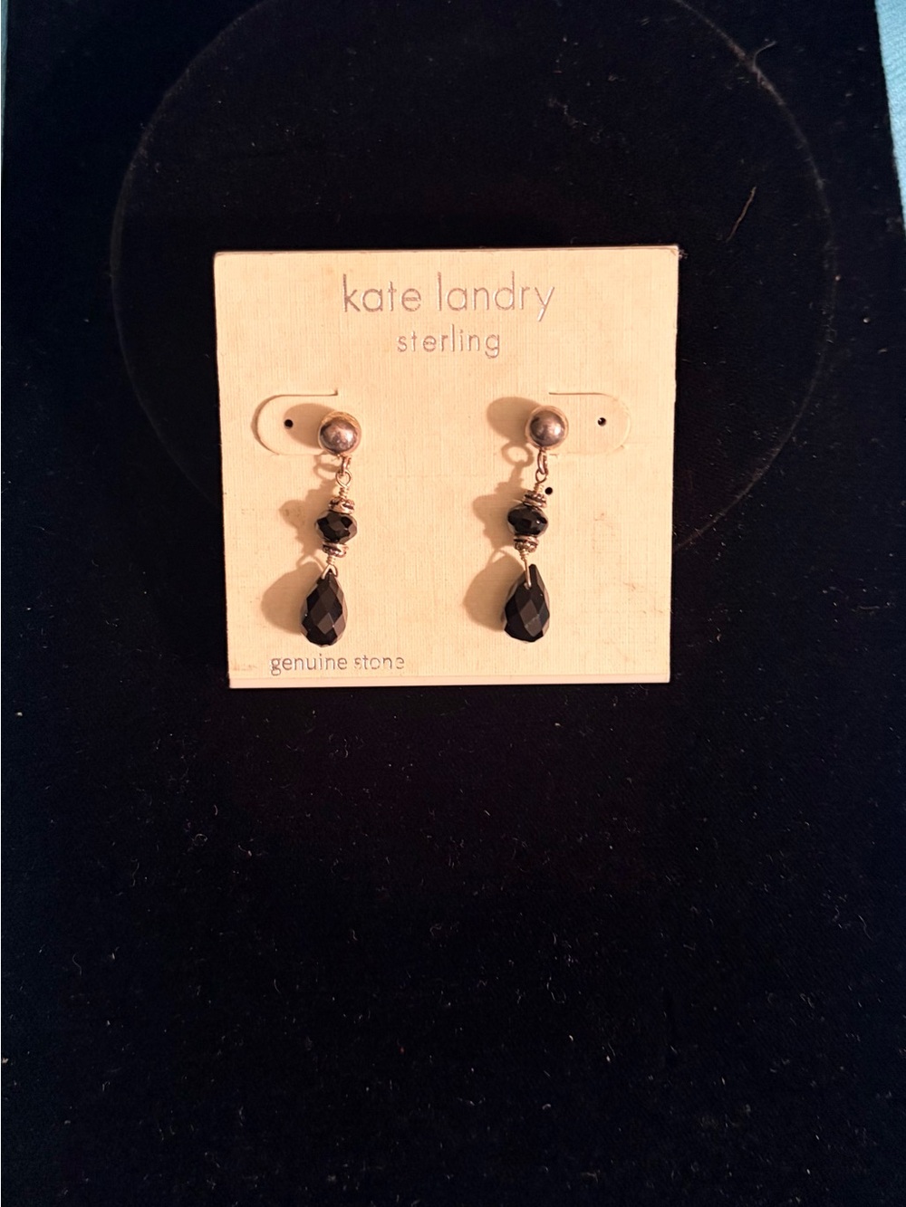 Kate Landry Sterling Black Faceted Teardrop Dangle Earrings